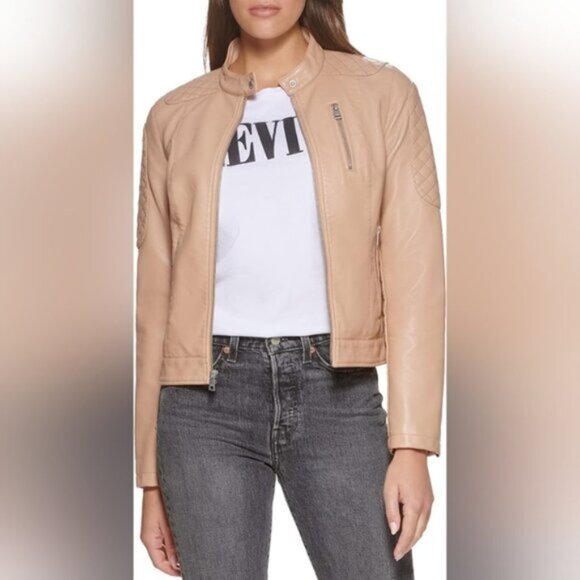 Levi's Vegan Leather Tan Moto Retro Streetwear Camel Tan Jacket M - Picture 1 of 8
